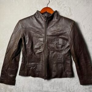 Y2K Express Genuine Leather Moto Jacket Women's 8 Brown Alligator Texture Spring
